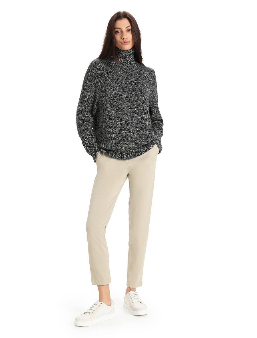 Women's Icebreaker Merino Seevista Funnel Neck Sweaters Black / Snow | CA 1320CTVE